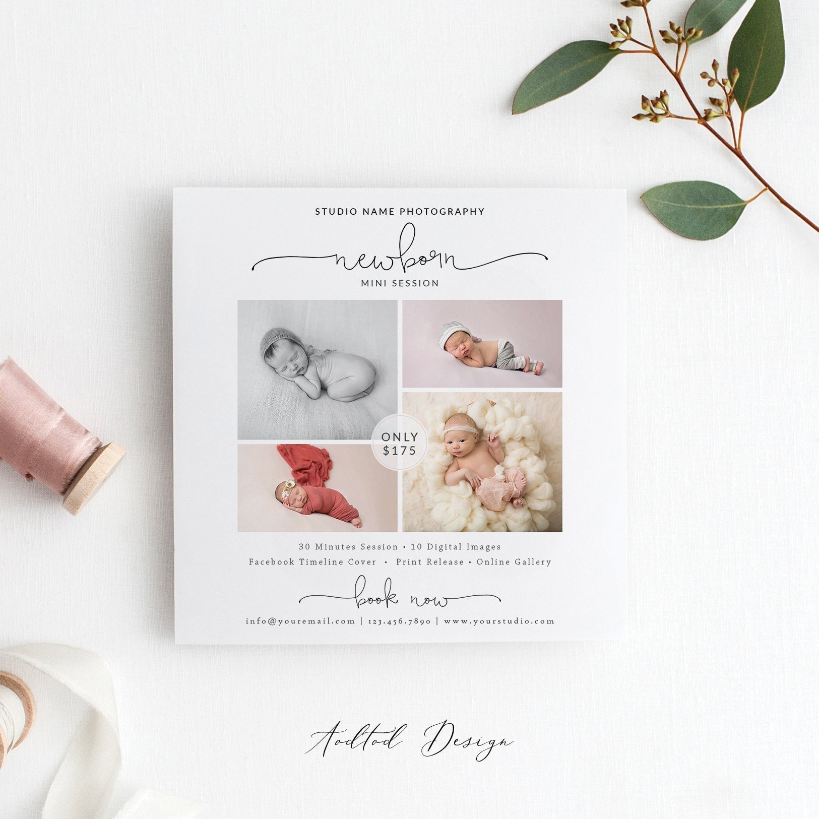 Newborn Mini Session Template, Marketing Template, Sweet Dream, Newborn, Marketing, Photography, Photoshop, PSD Instant Download #NM024-PSD