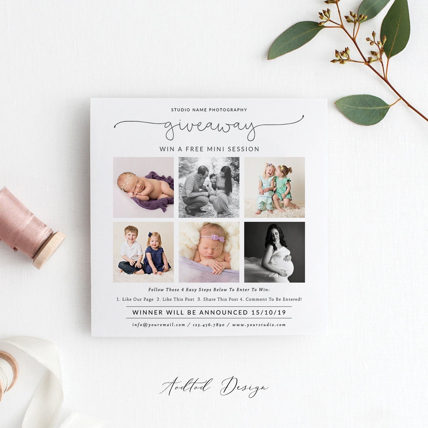 Photography Giveaway Template, Giveaway Mini Session Template, Marketing, Board, Photography, Photoshop, Instant Download #MB12-PSD