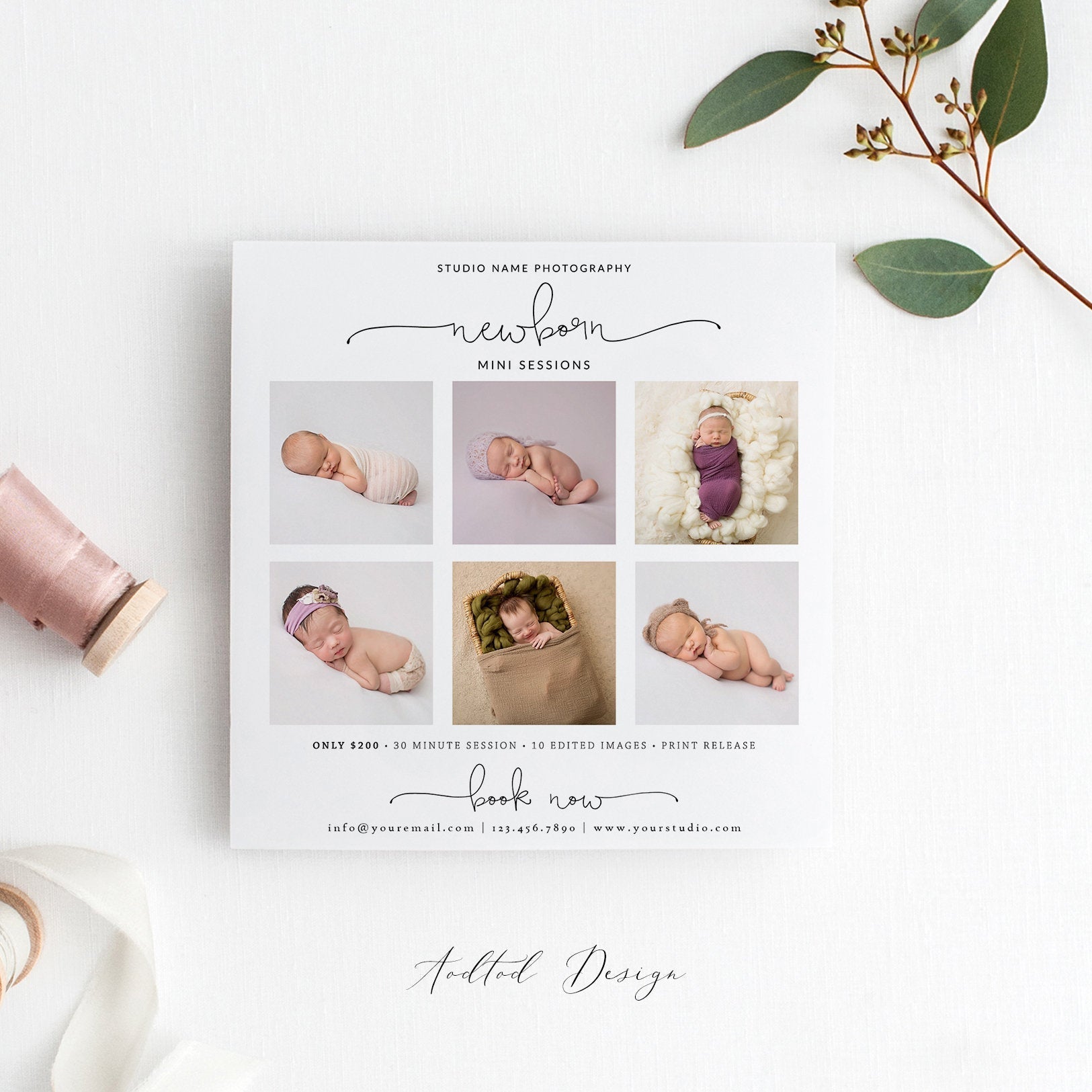 Newborn Mini Session Template, Marketing Template, Newborn, Session, Marketing, Photography, Photoshop, PSD, Instant Download #NM019-PSD