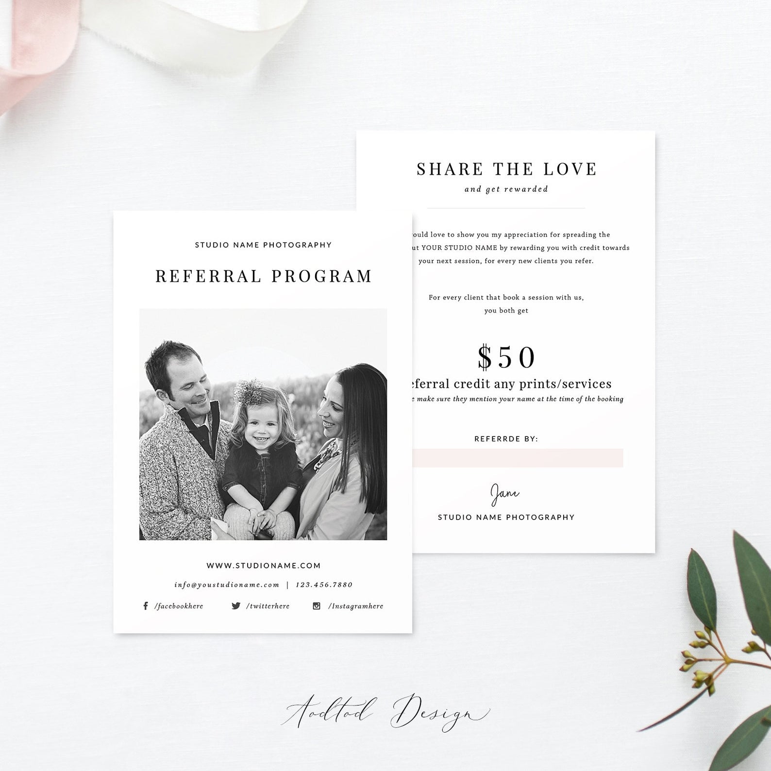 Photography Referral Card Template, Referral Card Template, Referral Program, Tell a Friend, PSD, Instant Download #Y20-M18-PSD