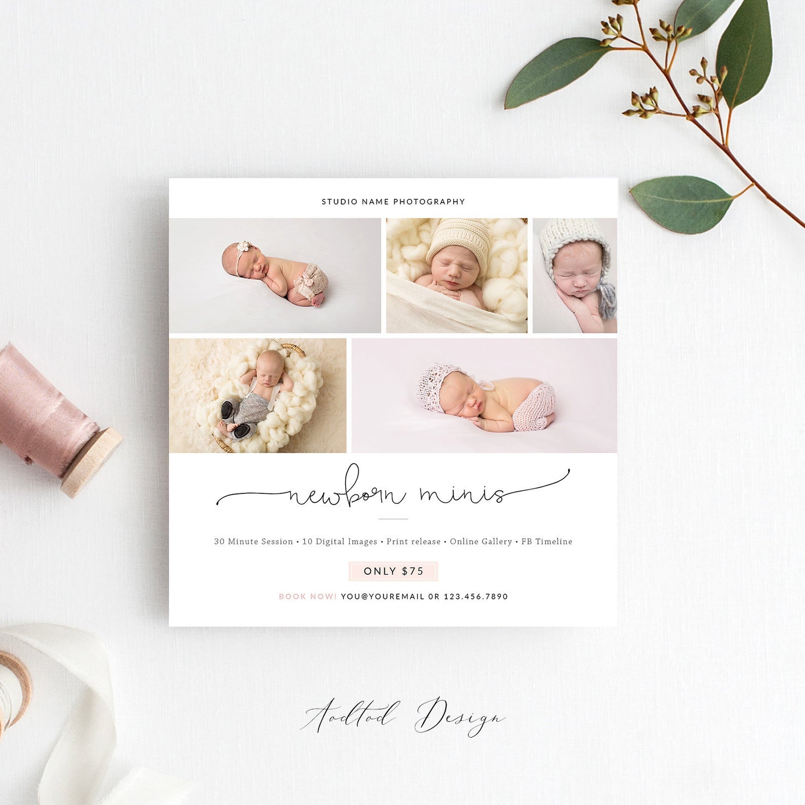 Newborn Mini Session Template, Marketing Template, Newborn, Marketing, Photography, Photoshop, PSD Instant Download #Y20-NM48-PSD