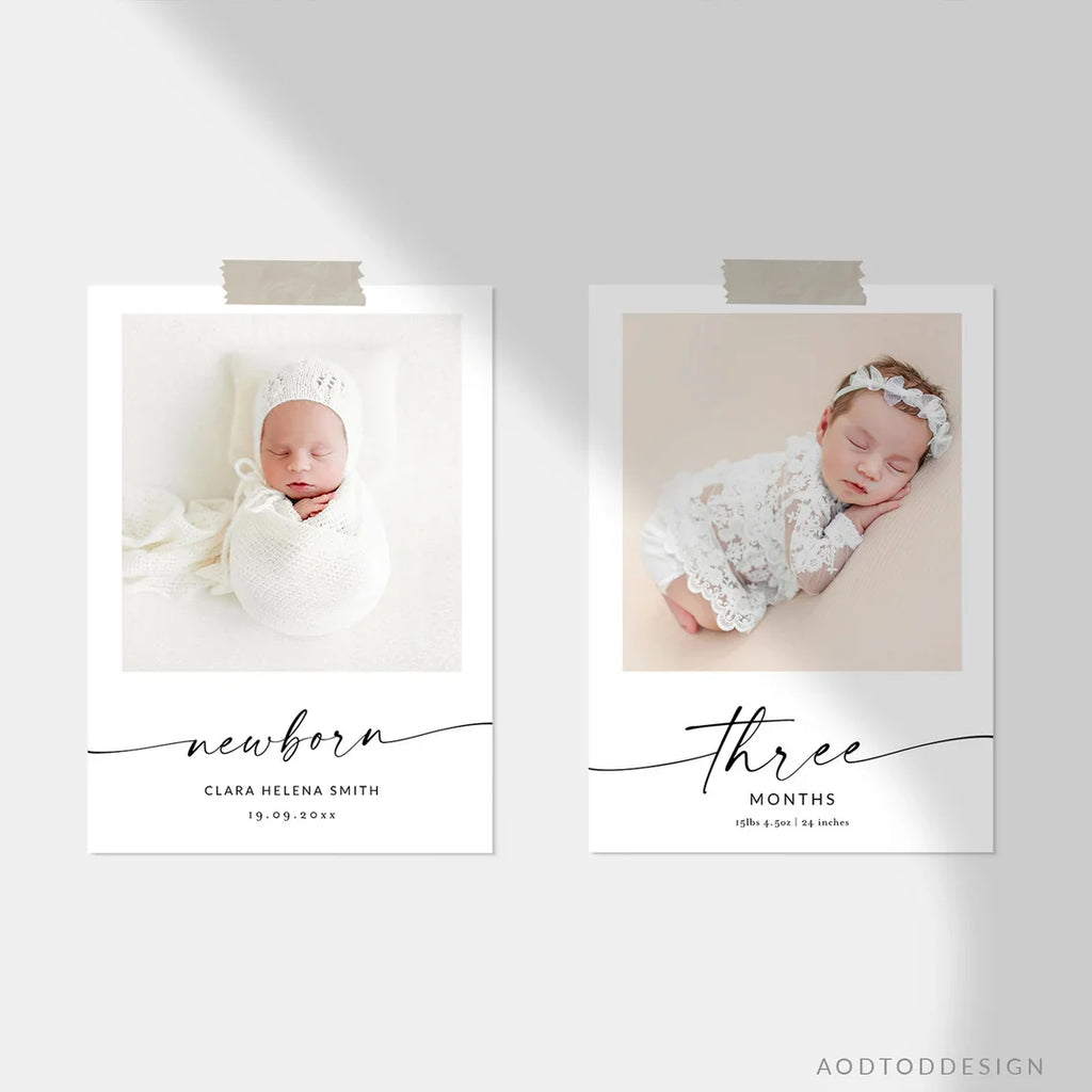 Milestone Photo Cards Template, First Birthday Photo Banner Template, Newborn, Photography, Photoshop, PSD DIY #Y22-NM2-PSD