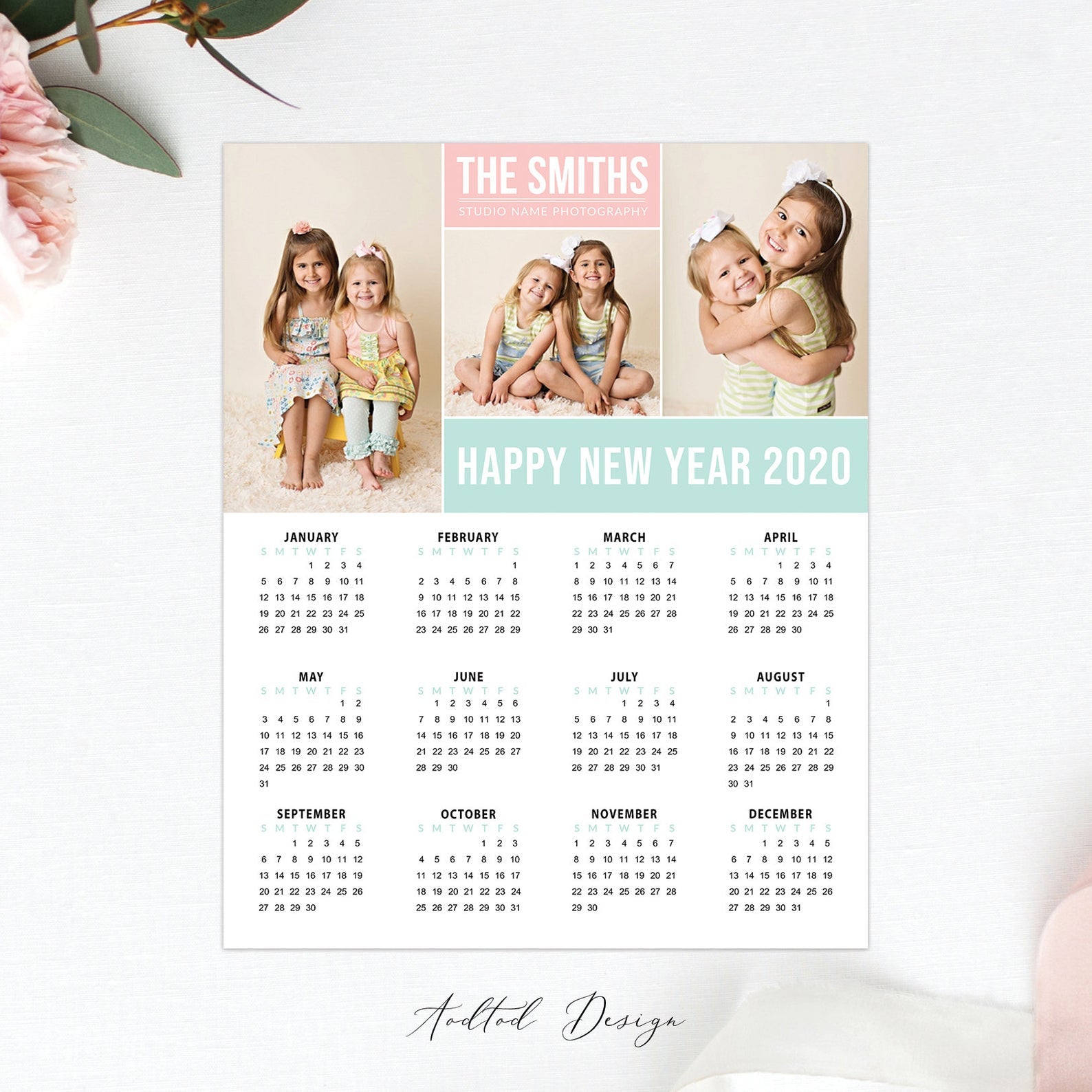 8x10 2020 Calendar Template, Cute Girls, Calendar, Board, Blog, Website, Design, Photography, Photoshop, PSD, Instant Download #C3-PSD