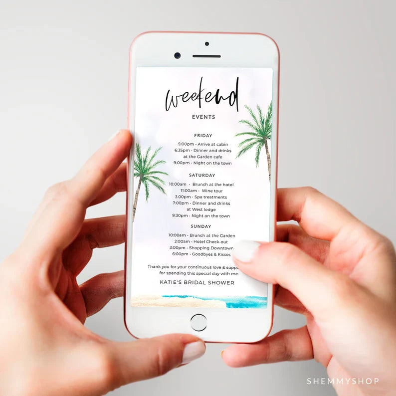 Online Modern Bachelorette Weekend Electronic Template, Electronic Schedule, Family Reunion, Email Itinerary PDF JPEG PNG #Y22-WEI5