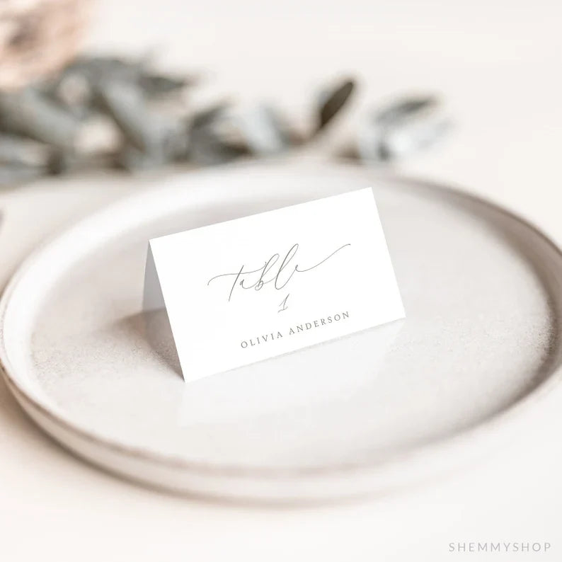 Online Romantic Calligraphy Wedding Place Card Template, Wedding Place Card Printable, Place Card Template PDF JPEG PNG #Y22-PC1