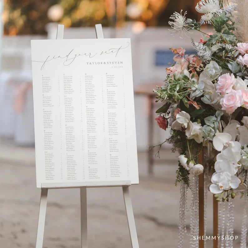 Online Romantic Calligraphy Seating Chart Template, Wedding Seating Sign, Table Number Order, Wedding Seating, Seating, Corjl #Y22-SC2