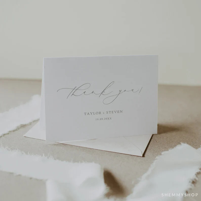 Online Romantic Calligraphy Thank You Folded Card Template, Thank You Card, Wedding Thank You, Custom Thank You Card Printable, #Y22-WT3