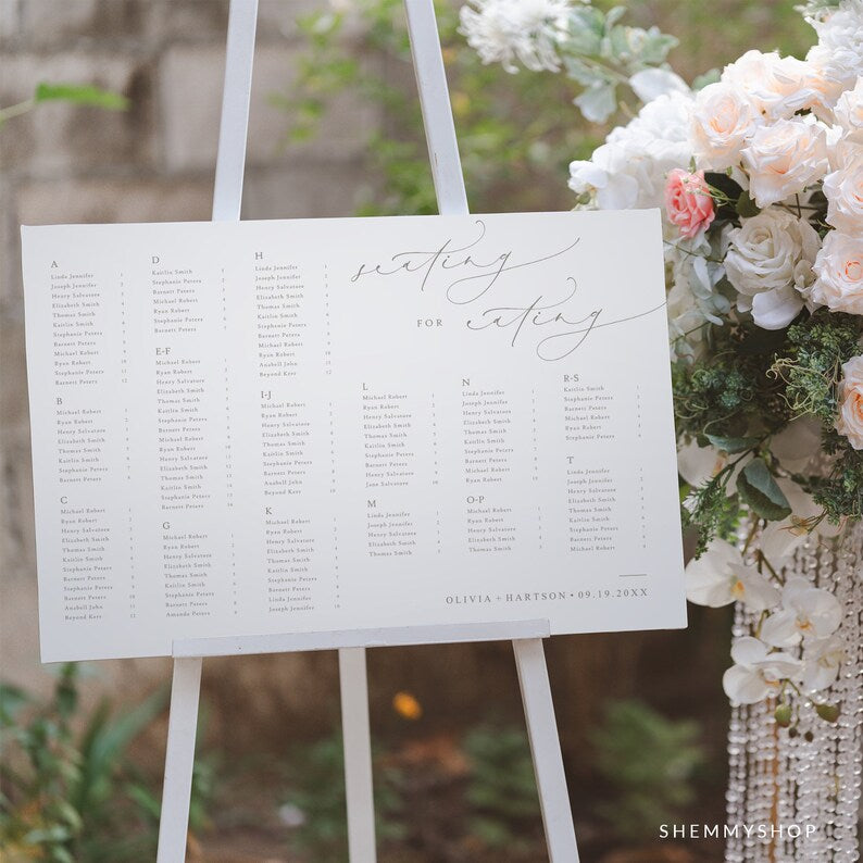 Online Romantic Calligraphy Seating Chart Template, Wedding Seating Sign, Table Number Order, Wedding Seating, Seating, Corjl #Y22-SC3