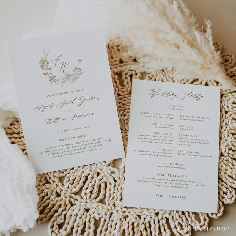 Online Elegant Gold Wedding Program Template, Fan or Flat Program Printable, Order of Service, Wedding Program, PDF JPEG PNG #Y22-WF2-2