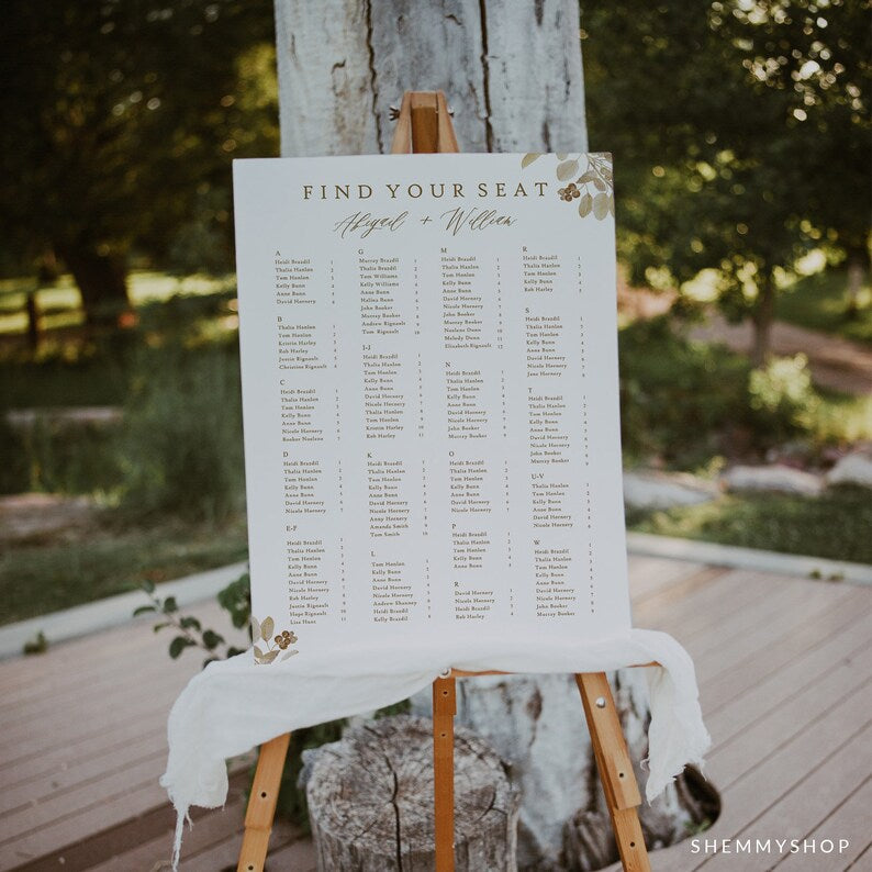 Online Elegant Gold Seating Chart Template, Wedding Seating Sign, Table Number Order, Wedding Seating, Seating, Corjl #Y22-SC5