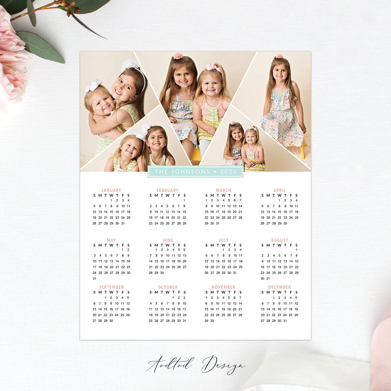 8x10 2020 Calendar Template, Cute Girls, Calendar, Board, Blog, Website, Design, Photography, Photoshop, PSD, Instant Download #C5-PSD