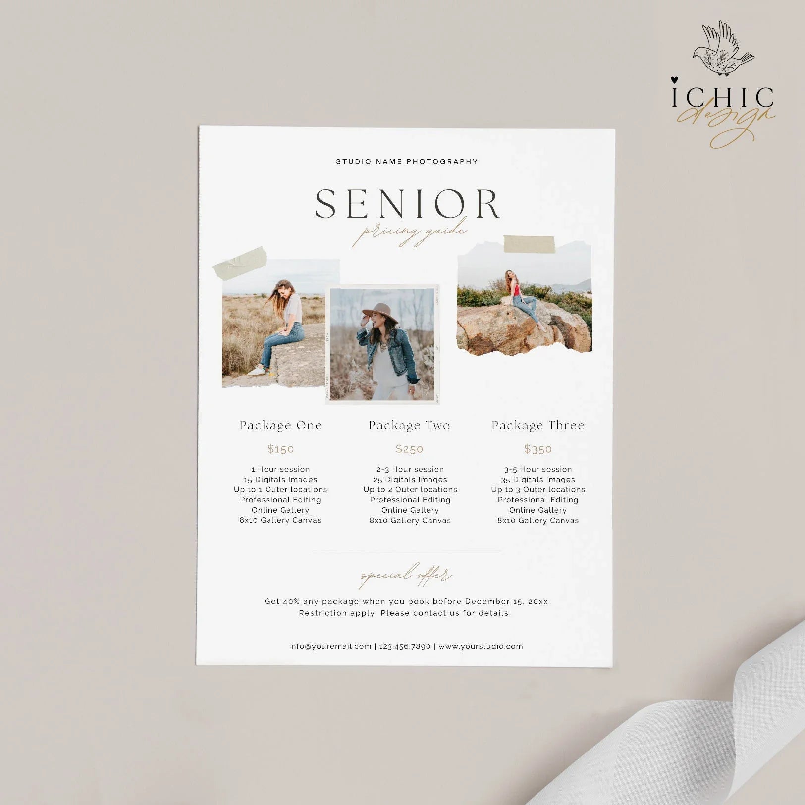 CANVA Senior Photography Pricing Template, Price Guide List for Photographers, Photography, Price Guide Template, Senior Minis #Y23-PG2-CANVA