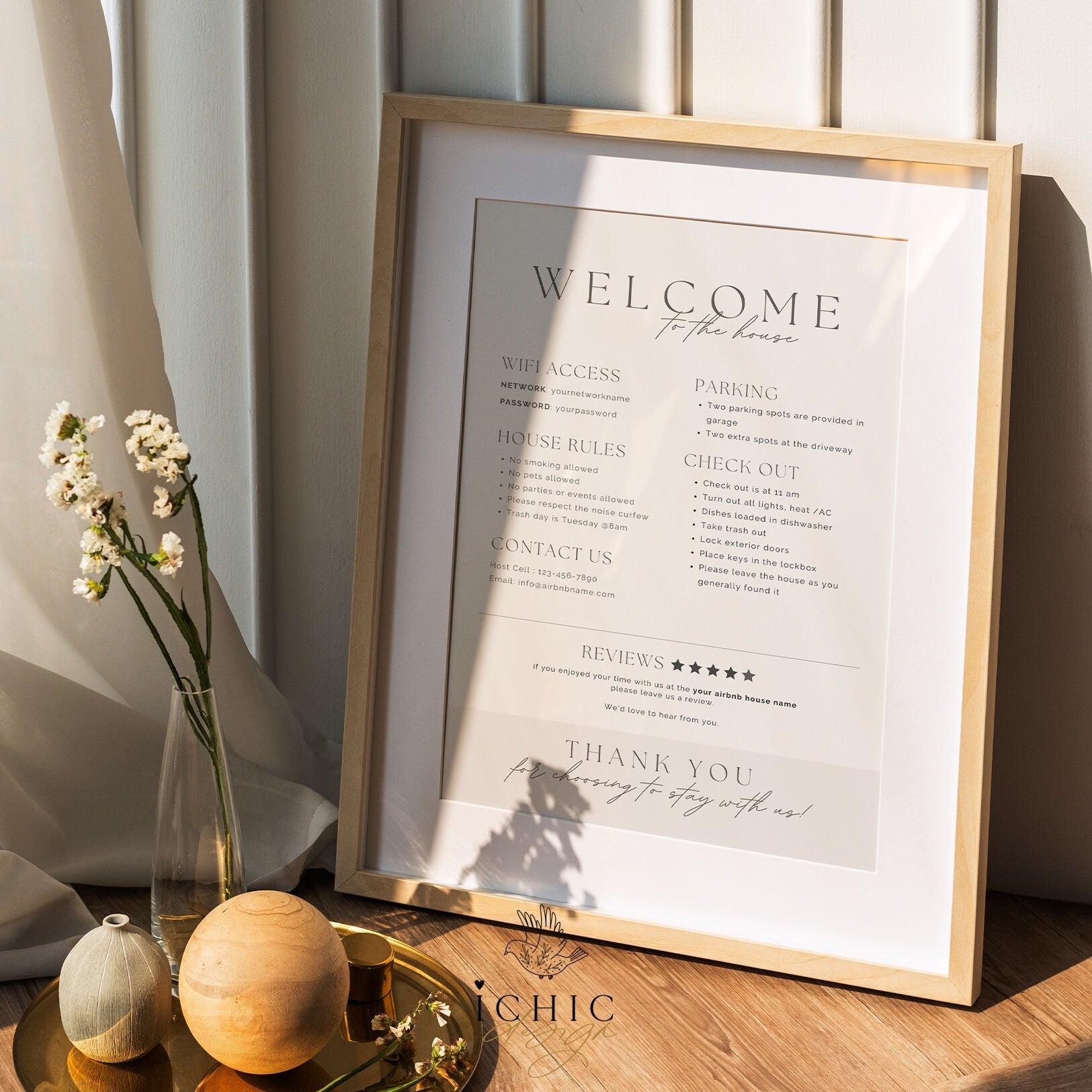 CANVA Airbnb Welcome Sign Template, Airbnb Rental Check Out Instruction Sign, Rental Welcome Sign, #Y23-AWS2-CANVA
