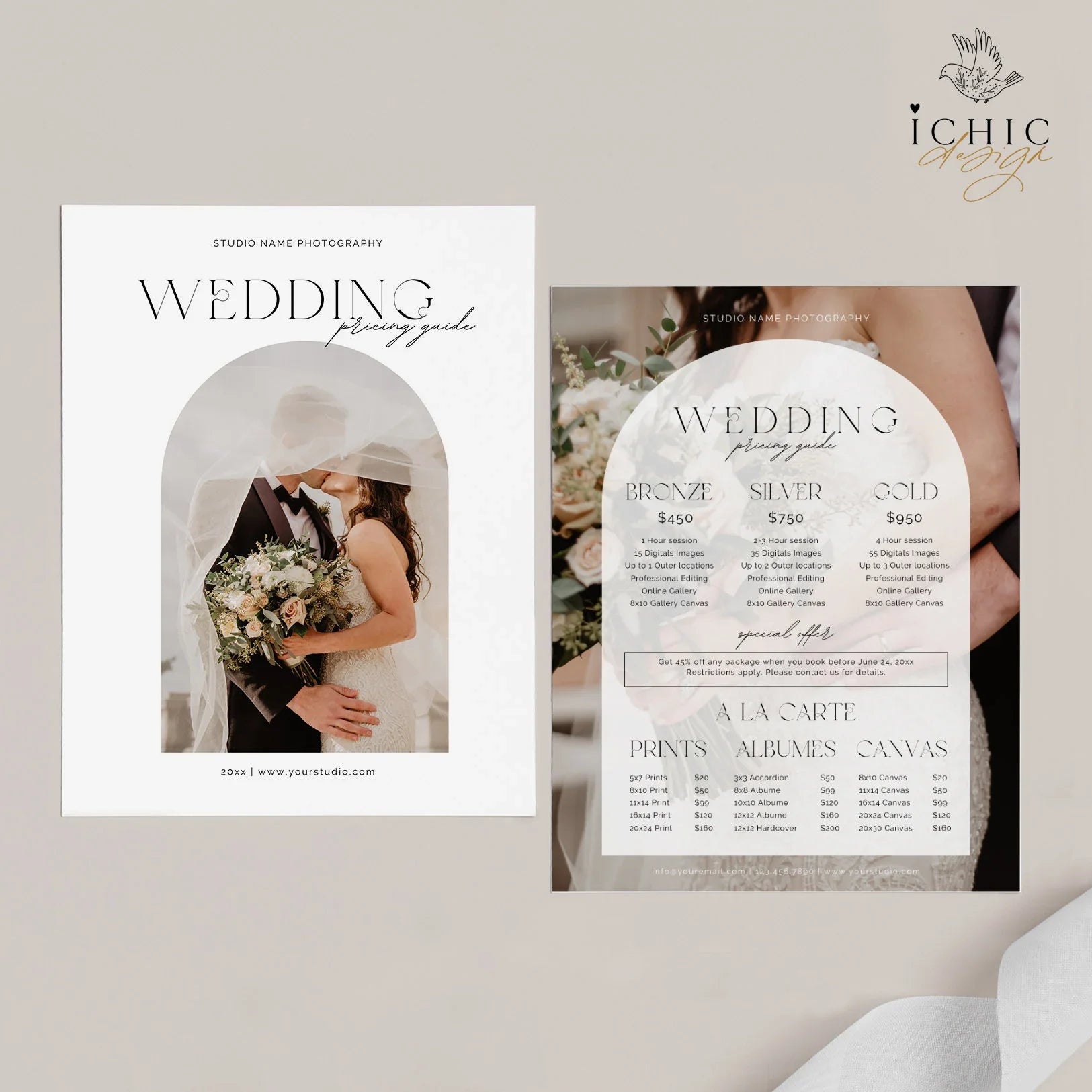 CANVA Wedding Photography Pricing Template, Price Guide List for Photographers, Price Guide Template, Wedding Minis #Y23-PG12-CANVA