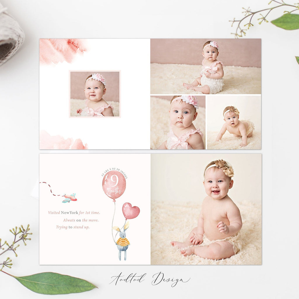 12x12 Baby Photo Book Template, Baby's First Year, New Newborn Photo Book Album, Photography, Photoshop, PSD, Instant Download #Y20-A006-PSD